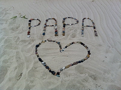 Papa, lettertype, hart, stenen, verklaring van de liefde, zand, strand
