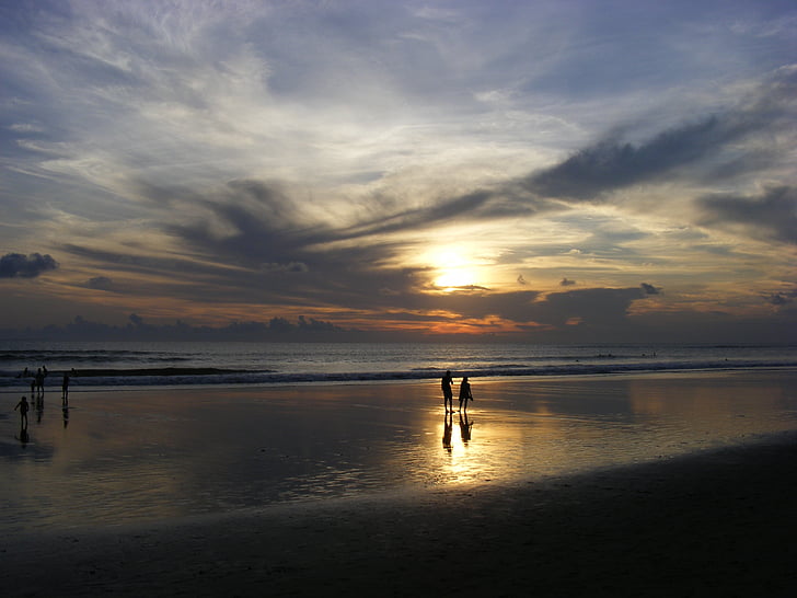 tramonto, Bali, spiaggia, mare, persone, natura, sagoma