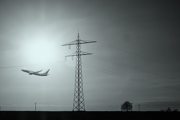 aircraft, start, take off, current, power poles, jet, aviation