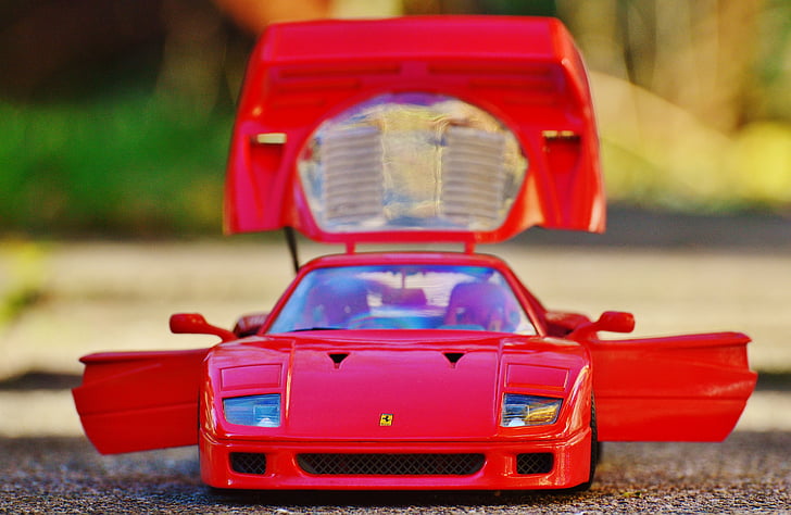 Ferrari, racerbil, model bil, sportsvogn, set forfra, køretøj, rød