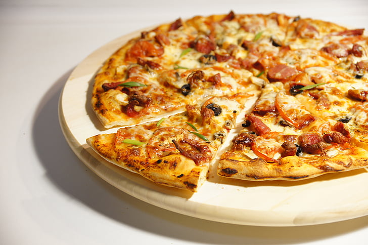 Pizza, un morceau de, la pâte, fromage, alimentaire, cuit au four, tomate