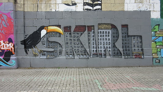 toucan, graffiti, wall, painted, art, sprayer, street art