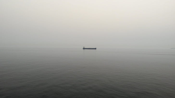 boat, fisherman, foggy, mist, ocean, sea, seascape