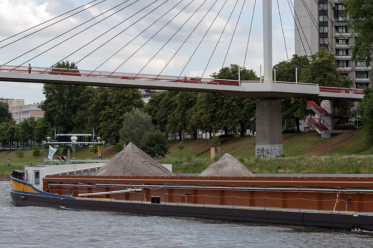 Mannheim, Neckar, híd, hajó