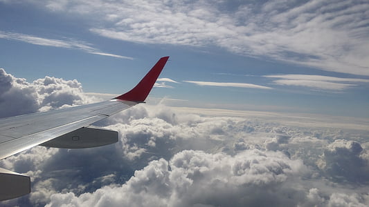 uçak, seyahat, gökyüzü, sinek, bulutlar, mavi, kanat