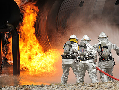 firefighters, training, live, fire, controlled, protection, danger