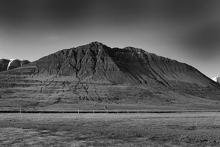 Islândia, montanhas, paisagem, cênica, fazenda, rural, céu