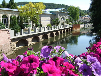 Bad kissingen, νερό, γέφυρες, λουλούδια, Ποταμός, φύση, δημιουργία ειδώλου
