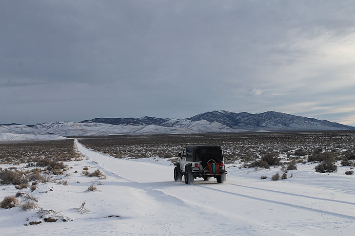 Jeep, neige, désert, Expedition, montagnes, intacte, solitaire