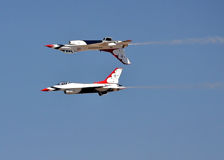 person, showing, two, white, jet, fighters, Reno