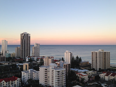Gold coast, Stadt, Gebäude, Wolkenkratzer, Skyline, Dämmerung, Queensland