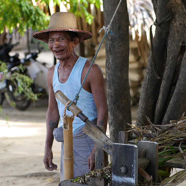Bauer, Myanmar, staré, muž, štěstí, obličej, Barma