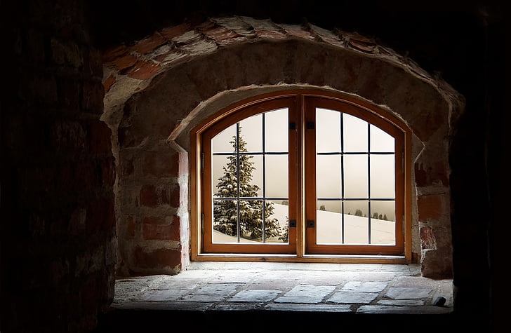 ต้นไม้, ห้องใต้หลังคา, หิมะ, หน้าต่าง, ฤดูหนาว, ย่อมุม, เมฆ