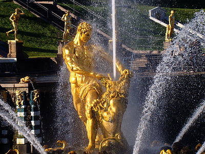 喷泉, 彼得夏宫, petrodvorets 宫, 彼得斯堡, 参孙, 射流, 狮子座