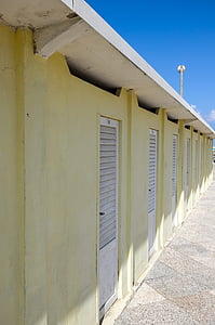 locker, cabins, lamellar, painted, strandbad, shutters, house