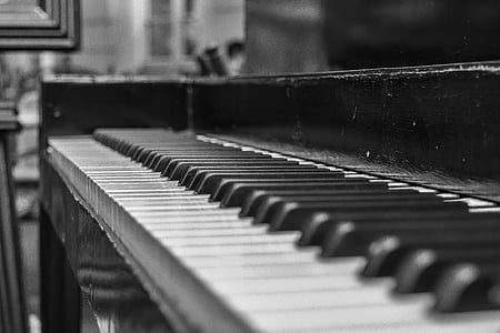 piano, nycklar, instrumentet, musik, Stäng, vit, svart