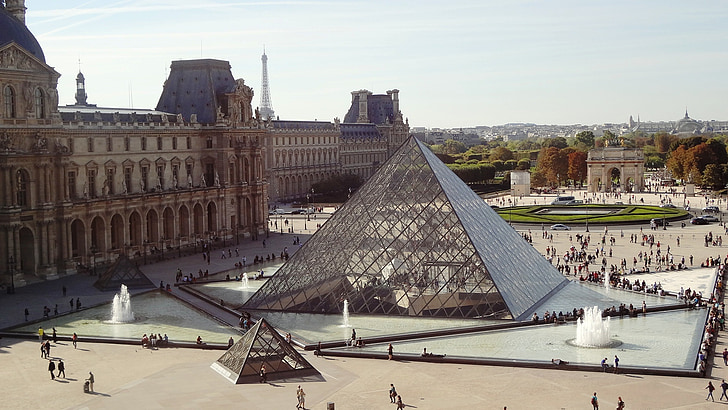 Піраміда, Лувр, Париж, Архітектура, знамените місце, Європа, міський пейзаж