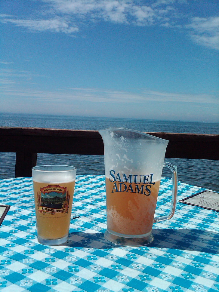 sea, view, ca, fe, beer, glasses