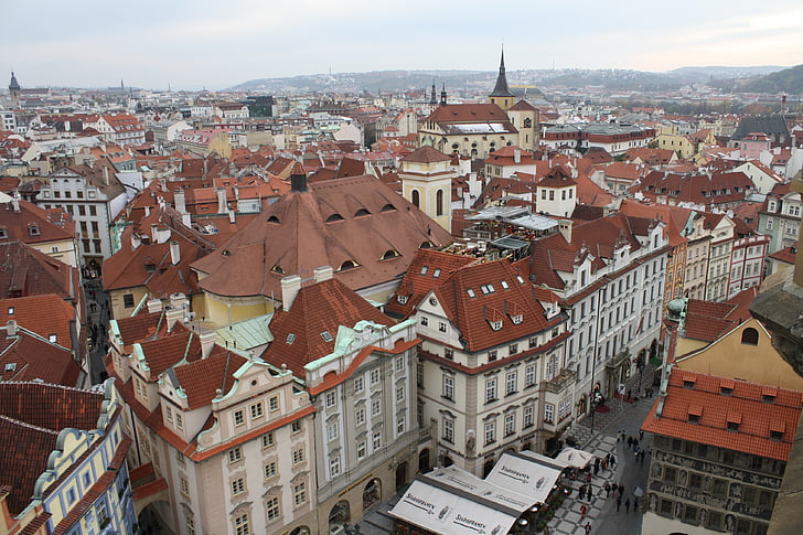 Downtown, staré mesto, mesto, Praha, Architektúra, Panoráma mesta, Európa