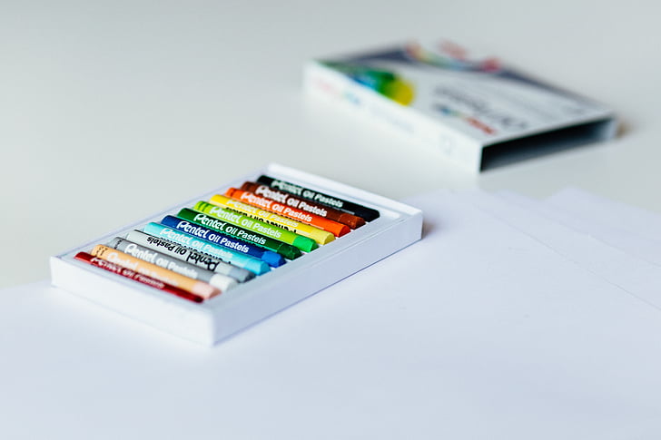 crayons, color, colorful, art, box, white, table