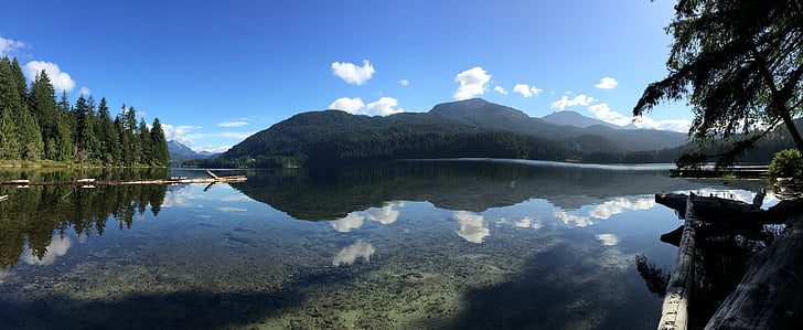 lake, mountain, sky, summer, blue, forest, scenery