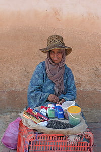 Kobieta, sprzedaży star, rynku, ludzie, kultur, Azja