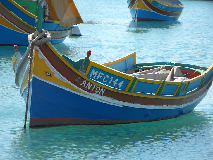 fiske, port, Malta, marsaxlokk, fiskebåt, støvel, fargerike