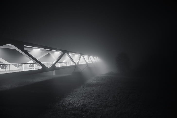 мост, нощ, време, архитектура, светлини, вечерта, мъгливо