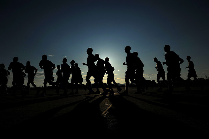 runners, silhouettes, athletes, fitness, healthy, sunset, dusk