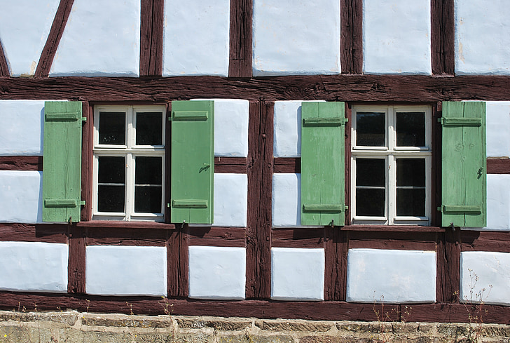 treliça, janela, vila, fachada, Historicamente, velho, fazenda