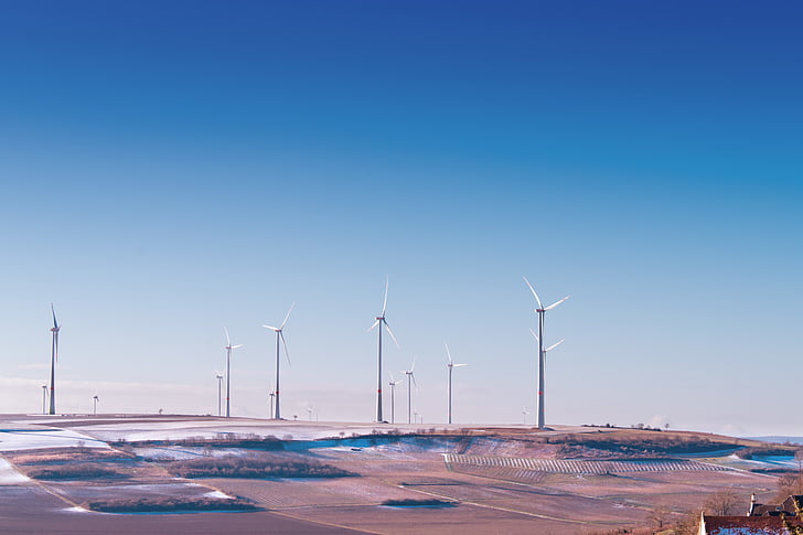 paisagem, foto, Branco, windturbines, azul, céu, energia alternativa