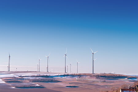 краєвид, Фото, білий, windturbines, синій, небо, Альтернативна енергетика