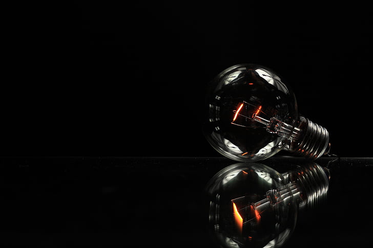 svart, glödlampa, elektricitet, elektroniska, glas, idén, ljus