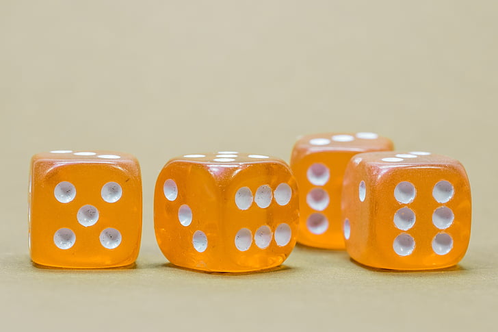 vier, Orange, Würfel, game cube, momentane Geschwindigkeit, spielen, Poker