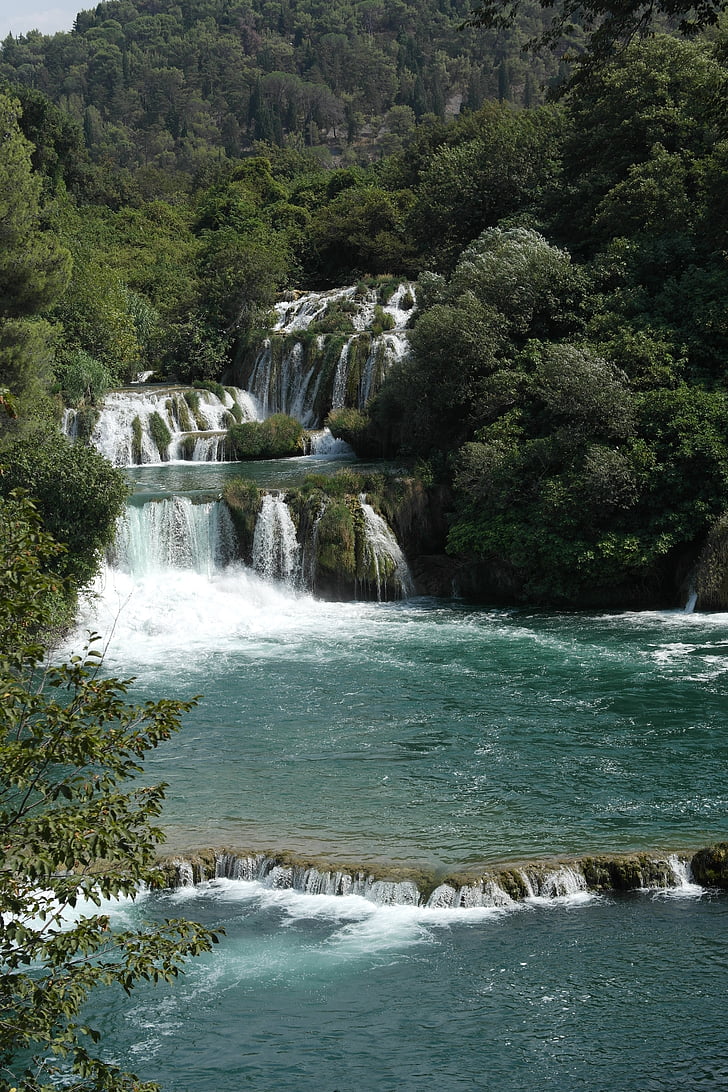Falls, blauw, zomer, natuur, waterval, rivier, water