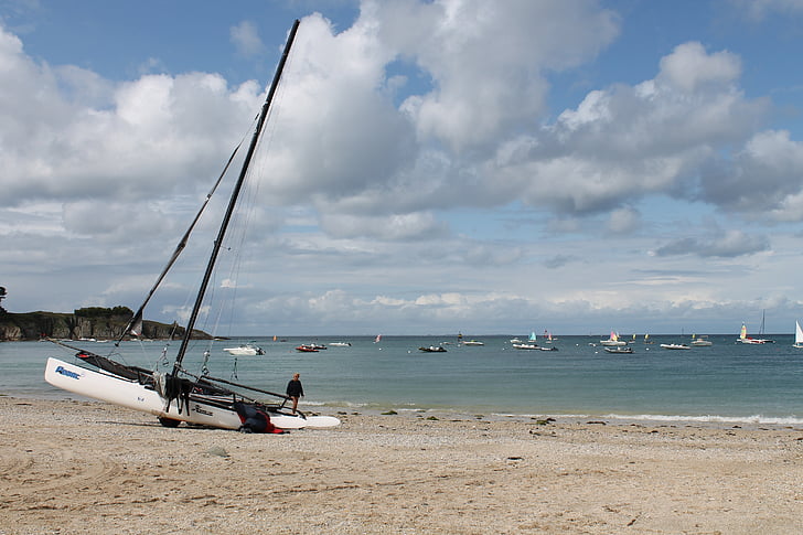 spiaggia, barca a vela, Brittany