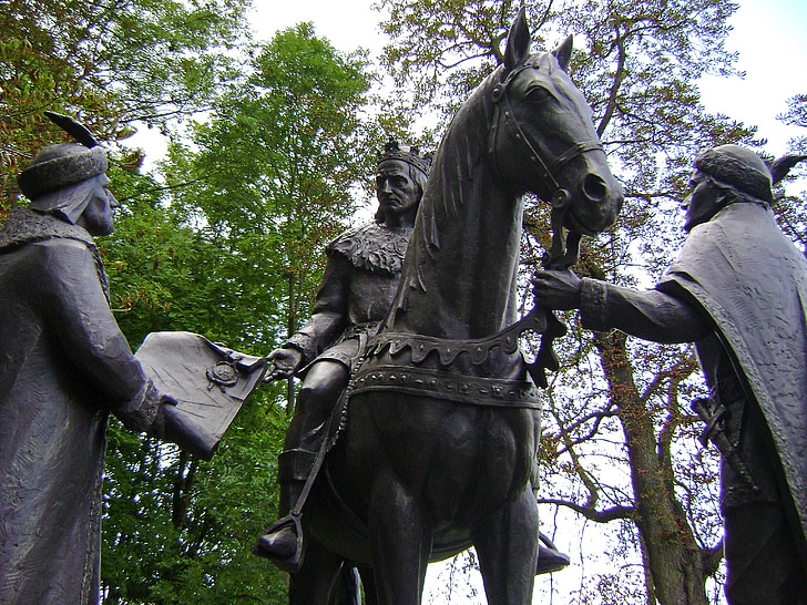 skulptūra, karalius, parkas, žalia, arklys, scena