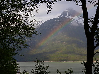arco-íris, montanha, Alasca, cenário, paisagem, Lago