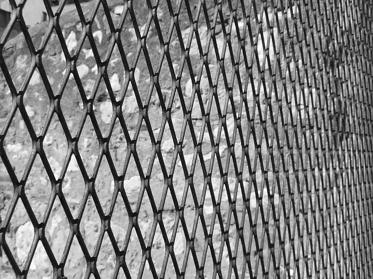 grating, metallic, texture, background, perspective, black and white, fence