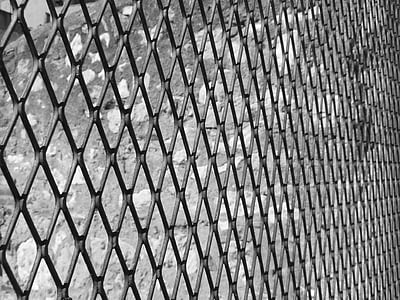 grating, metallic, texture, background, perspective, black and white, fence