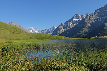 Serre-chevalier, sjön, Mountain, sommar, Alperna, Frankrike, högt berg