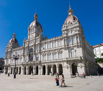 Coruña, épület, Palace, Plaza, történelmi, építészet, történelmi központ