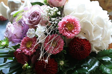 buquê, ramalhetes, casamento, concurso, -de-rosa, Branco, flores
