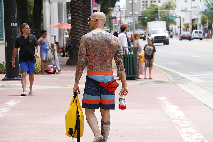 tattoo, city, man, character, people, happy man, painting