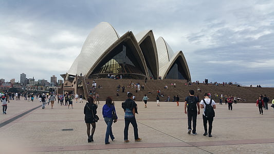 casa de ópera, Sydney, Austrália, arquitetura, tempo nublado, edifício, lugar famoso