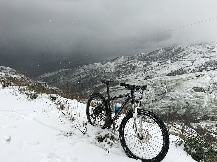 tuyết, xe đạp, mùa đông, cảnh quan, núi, đám mây, Sicily
