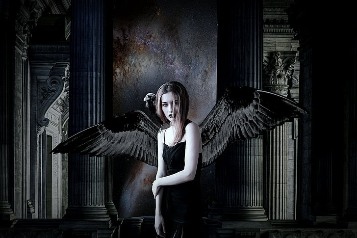 anjel, tmavé, fantasy, čierna, tajomstvo, dievča, Gothic