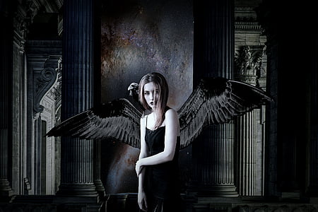 angel, dark, fantasy, black, mystery, girl, gothic