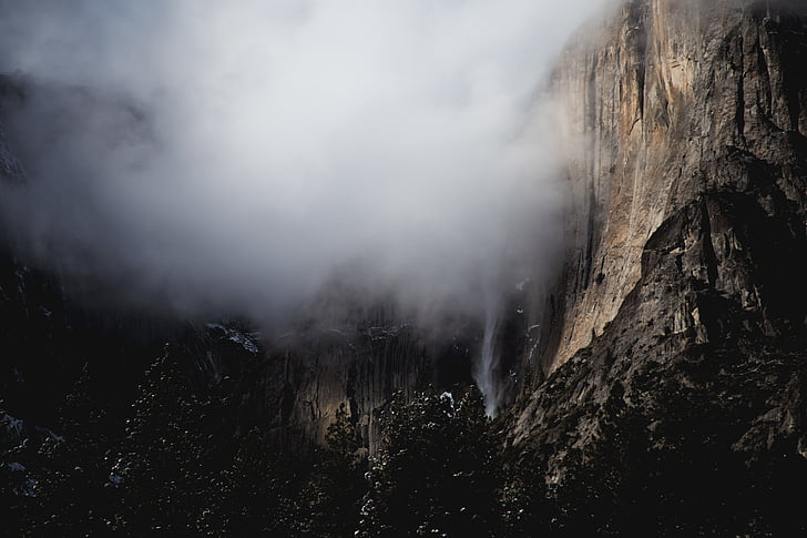 brouillard, paysage, brume, montagne, à l’extérieur, rocheux, chute d’eau
