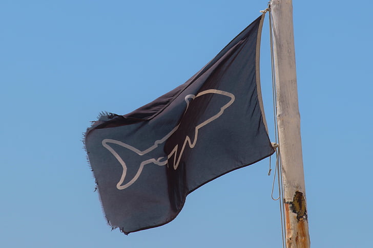 Zastava, znakovi upozorenja, morski pas, rizik, zabranjeno kupanje